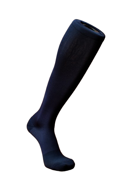 Lunatik Navy Smart 'N Sleek compression sock on white background.